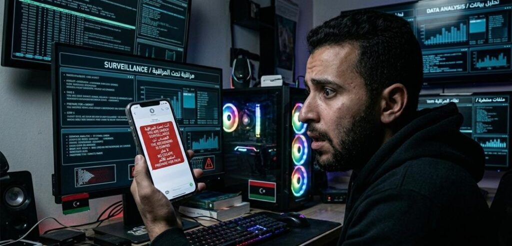 شخص يتلقى رسالة ابتزاز على هاتفه ويبدو عليه الخوف