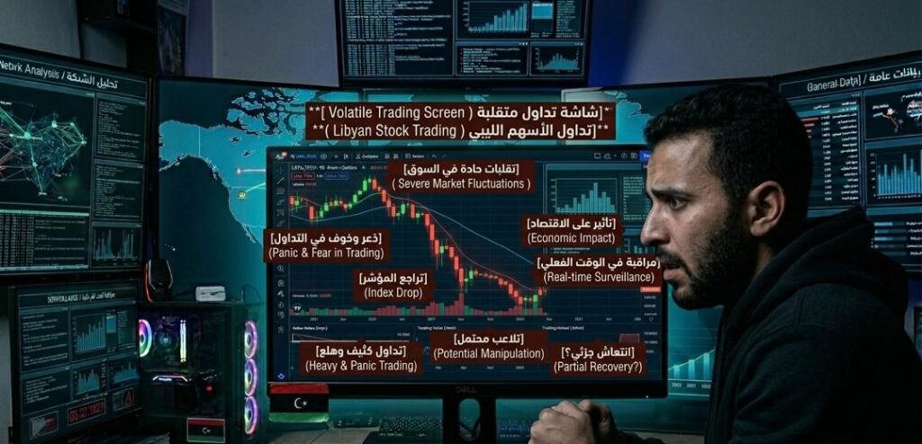 A novice investor anxiously looking at a volatile trading screen